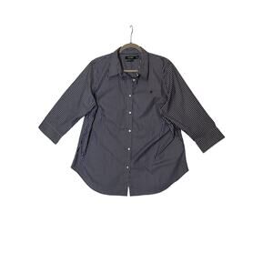 Ralph Lauren 2X shirt button-up grey/white pinstripe 3/4 sleeve office modest